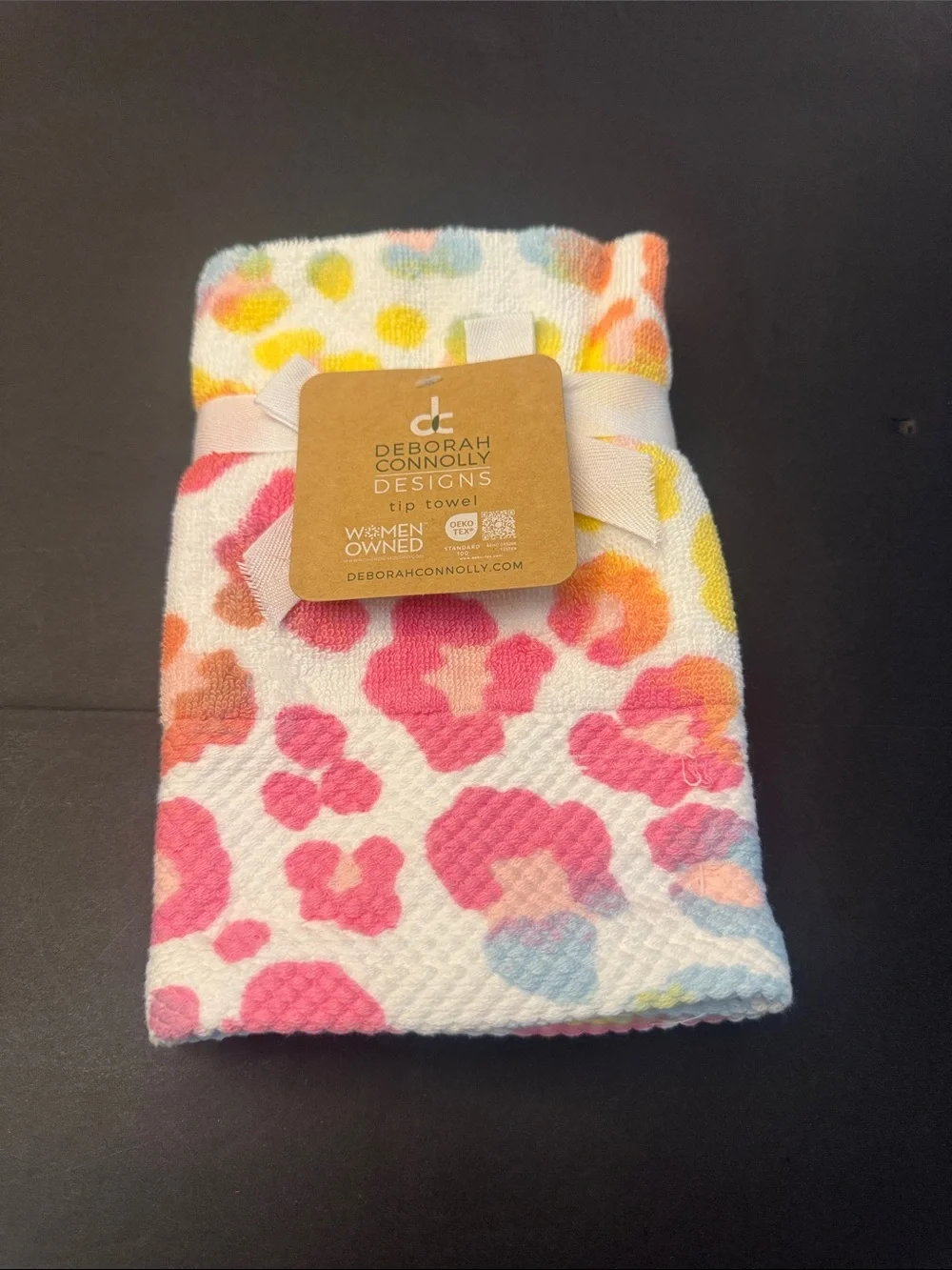 6pc DEBORAH CONNOLLY Multi Leopard Animal Print Bath Towel Set - White Pastel
